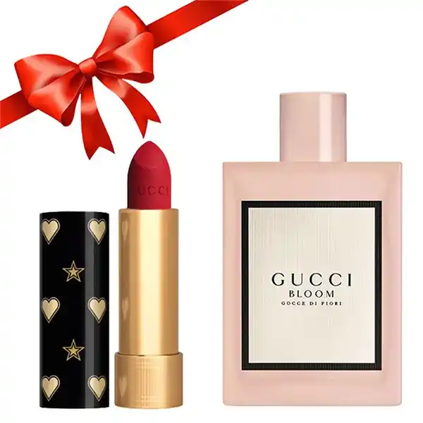 Combo Gucci (Nước Hoa Bloom Gocce Di Fiori EDT 100ml + Son Limited 25 Goldie Đỏ Tươi)