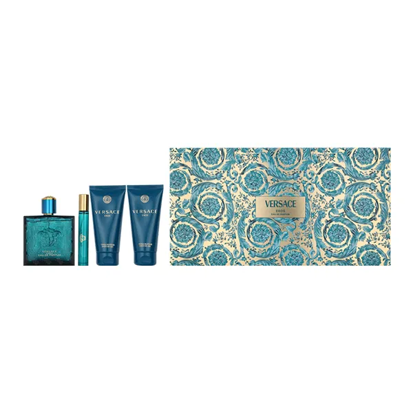 Set Nước Hoa Versace Eros EDP 100ml & 10ml + Gel Tắm Duschgel 75ml + Kem Cạo Râu After Shave Balsam 75ml 4 Món