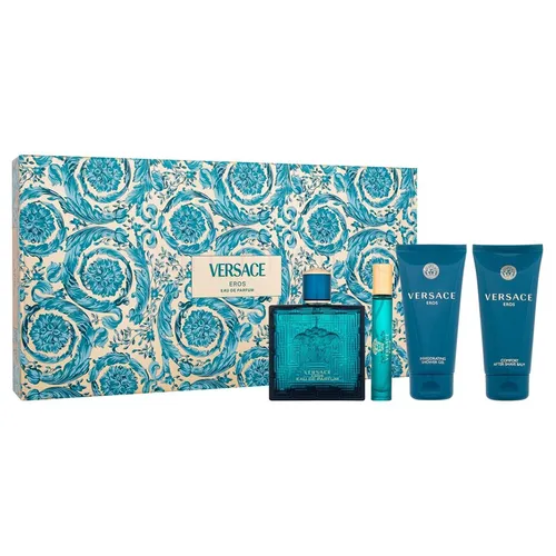Set Nước Hoa Versace Eros EDP 100ml & 10ml + Gel Tắm Duschgel 75ml + Kem Cạo Râu After Shave Balsam 75ml 4 Món