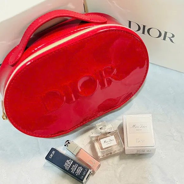 Set Nước Hoa Và Son Dior Beauty Red Patent Zipped Cosmetic Pouch Limited (Kèm Túi) 3 Món