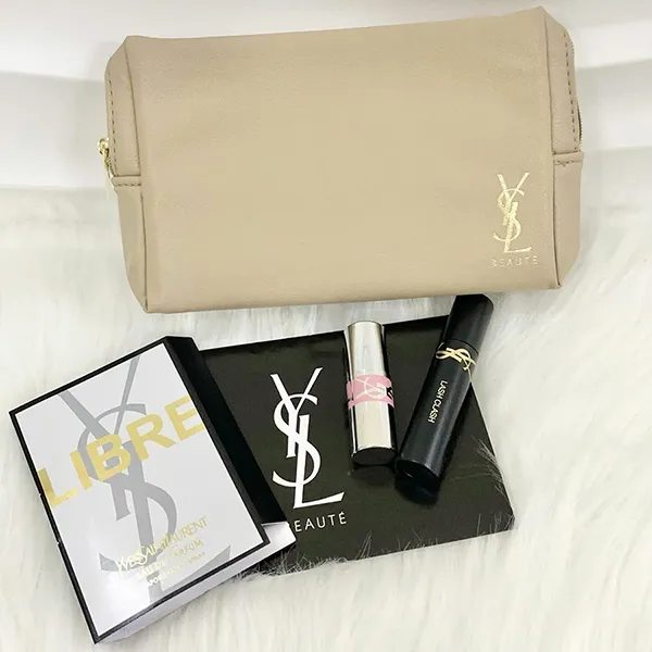 Set Yves Saint Laurent ( Vial YSL Libre EDP + YSL Loveshine Mini Màu 201 + Mascara YSL Lash Clash Mini + Túi)